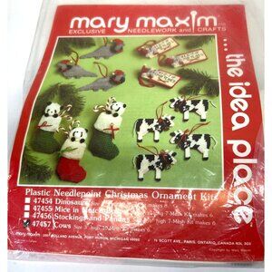 Mary Maxim Plastic Needlepoint Christmas Ornament Kits 6 Cows
